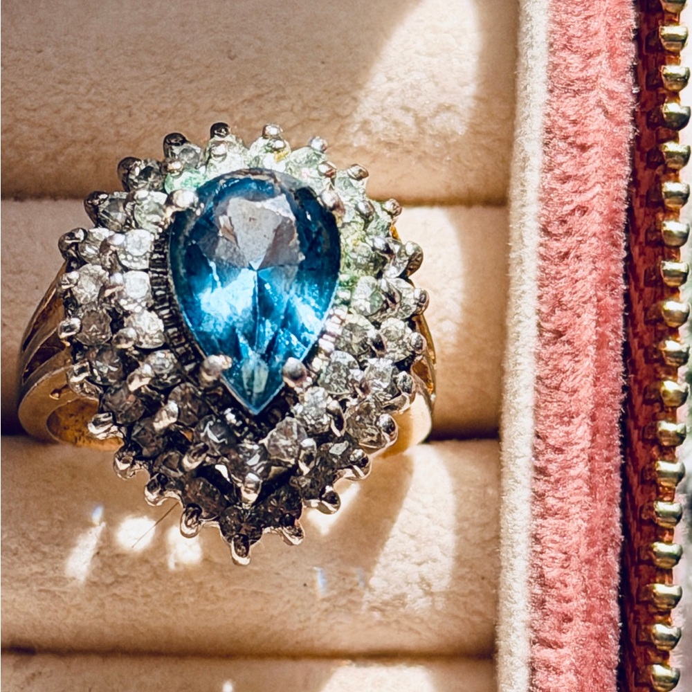 Teardrop Blue Gemstone Halo Ring - Women Jewelry